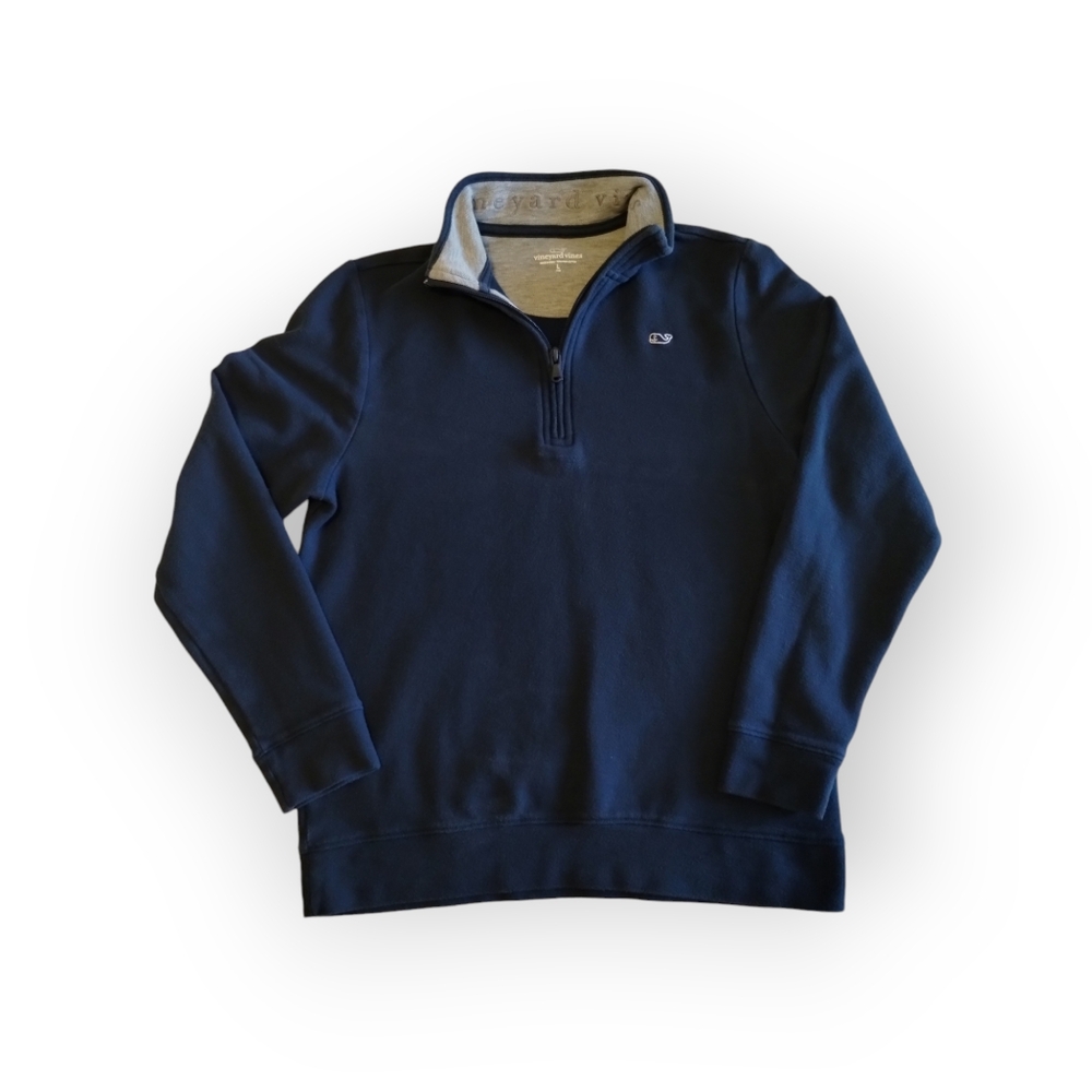 Vineyard Vines Boys Pique 1/4. Zip Solid Whale Shirt in Vineyard Navy Size L
